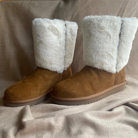 NEW KOOLABURRA BY UGG AUBREI SHORT CHESTNUT SUEDE FUR WOMEN'S BOOTS SIZE US 9 - Picture 4 of 13